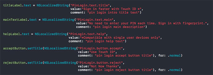 using key names and comments in code for localizable files 