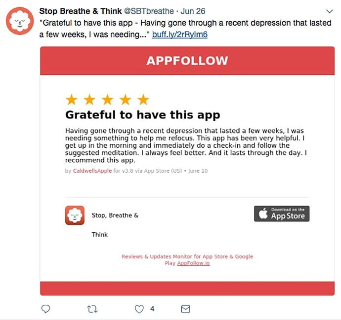 stop breathe think app social media screenshots